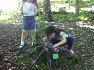 Children and families were invited to build a fairy village.  Also they made mud creatures and hunted for bugs.